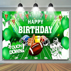 Lofaris Touch Down Green Football Field Birthday Backdrop