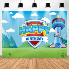 Lofaris Tower Grassland Blue Sky Happy Birthday Backdrop
