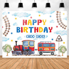 Lofaris Train Path Cloud Fresh White Happy Birthday Backdrop