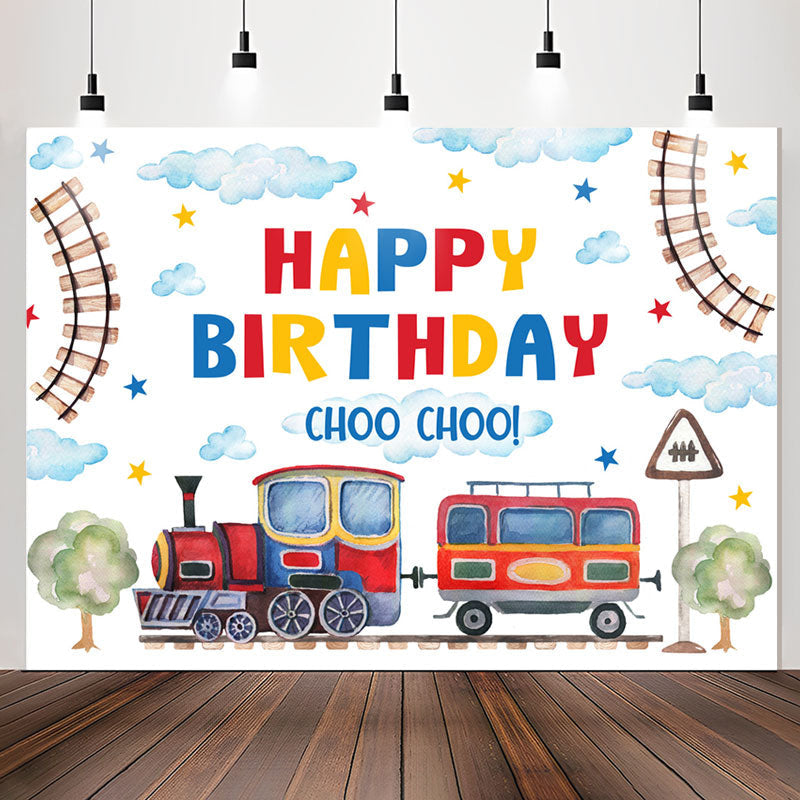 Lofaris Train Path Cloud Fresh White Happy Birthday Backdrop