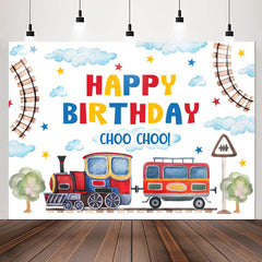 Lofaris Train Path Cloud Fresh White Happy Birthday Backdrop