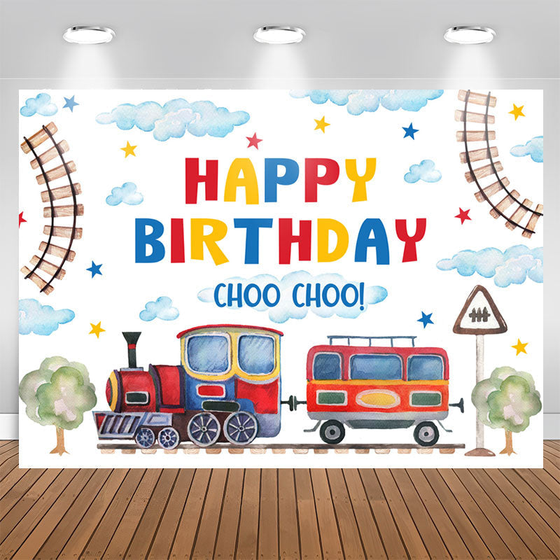 Lofaris Train Path Cloud Fresh White Happy Birthday Backdrop