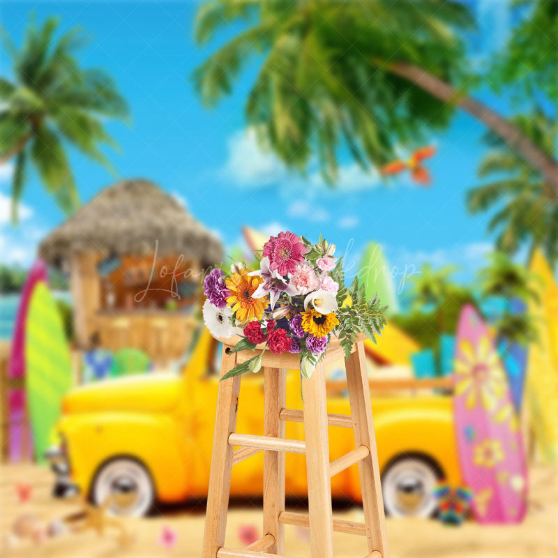 Lofaris Traveling Coconut Tree Car Bar Beach Summer Backdrop