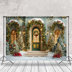 Lofaris Tree Light Door Window Snow Scene Christmas Backdrop