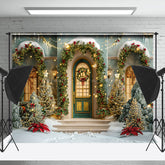 Lofaris Tree Light Door Window Snow Scene Christmas Backdrop