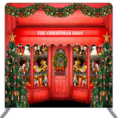 Lofaris Trees And Red Christmas Shop Party Backdrop Cover