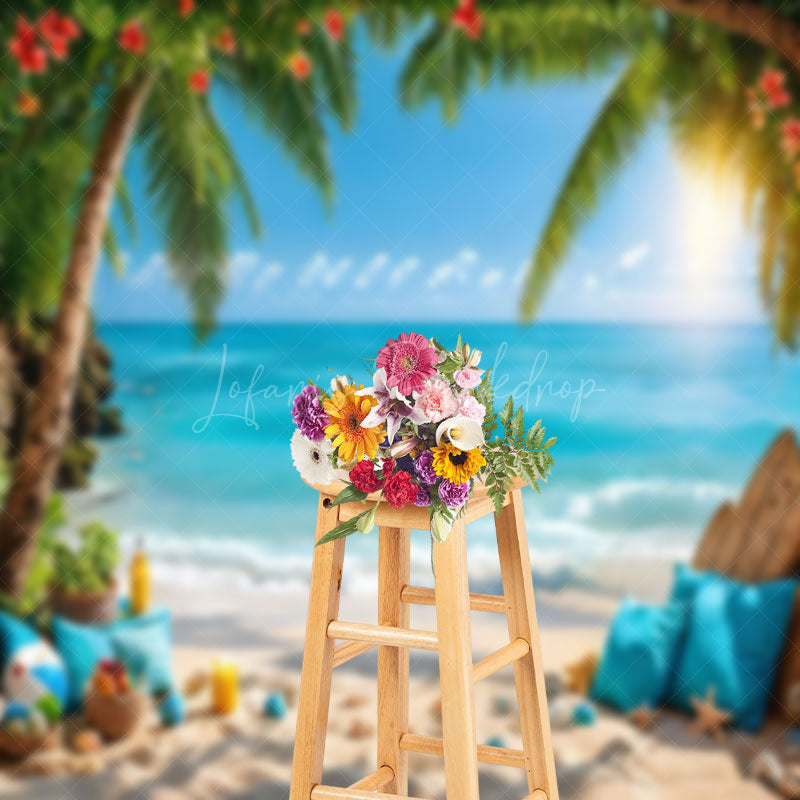 Lofaris Trees Floral Sandy Beach Starfish Summer Backdrop