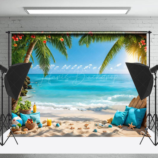 Lofaris Trees Floral Sandy Beach Starfish Summer Backdrop