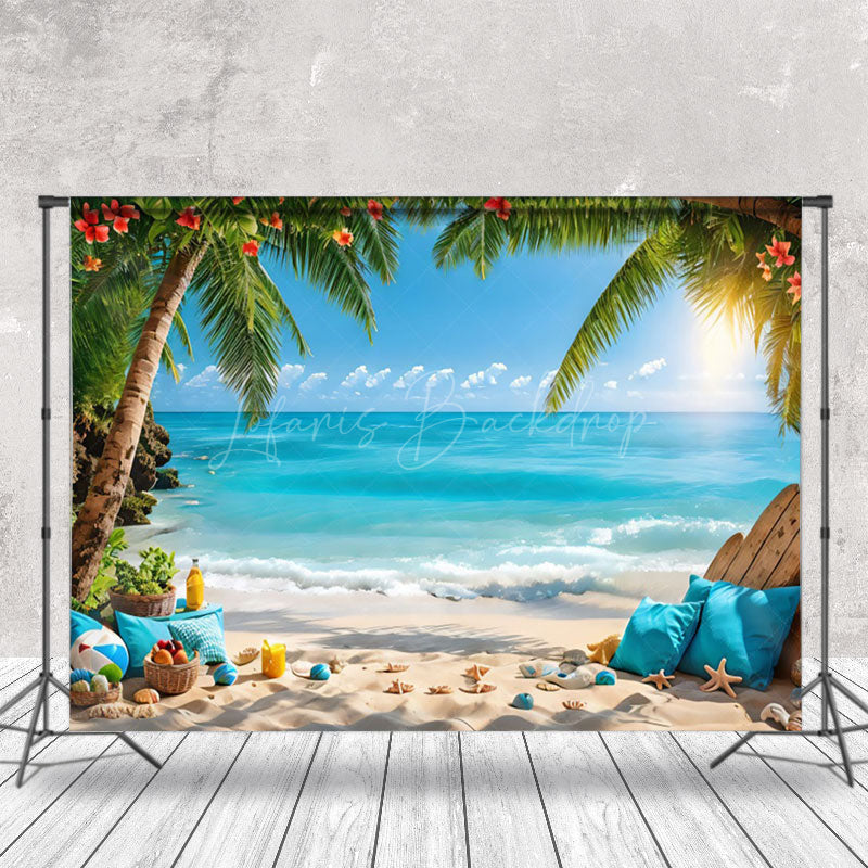 Lofaris Trees Floral Sandy Beach Starfish Summer Backdrop