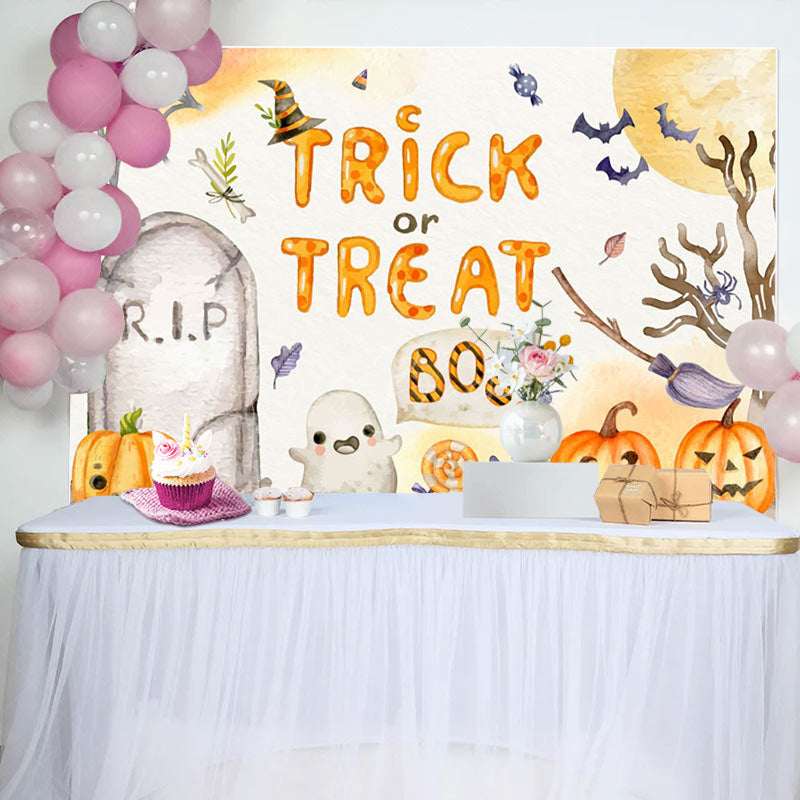 Lofaris Trick Or Treat Little Boo Pumpkin Halloween Backdrop