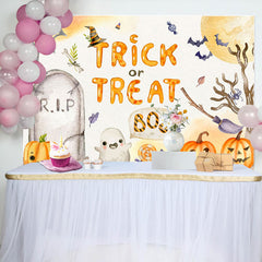 Lofaris Trick Or Treat Little Boo Pumpkin Halloween Backdrop