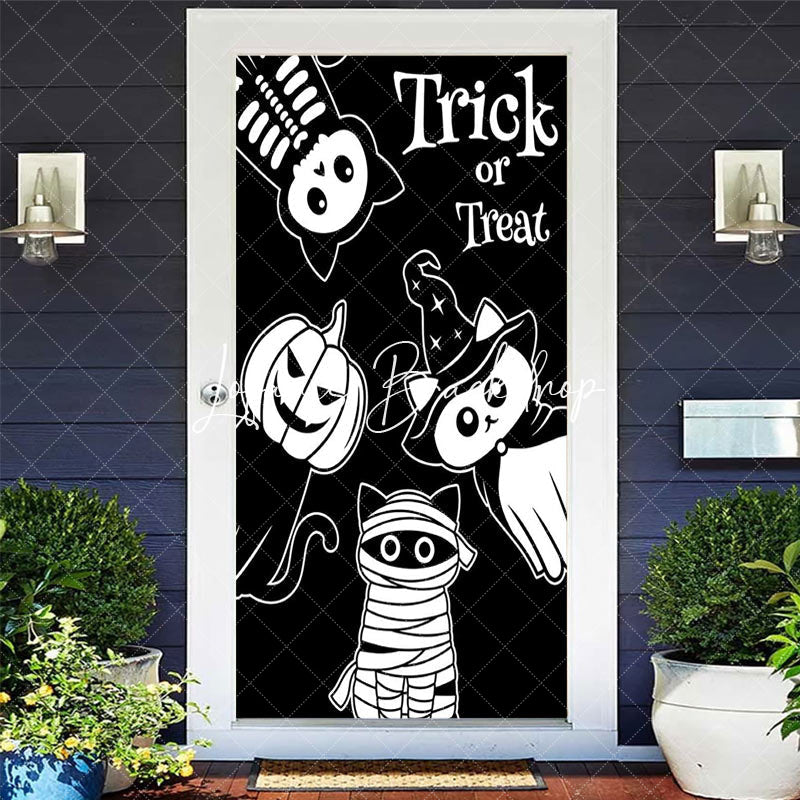 Lofaris Trick Or Treat White Black Cats Halloween Door Cover
