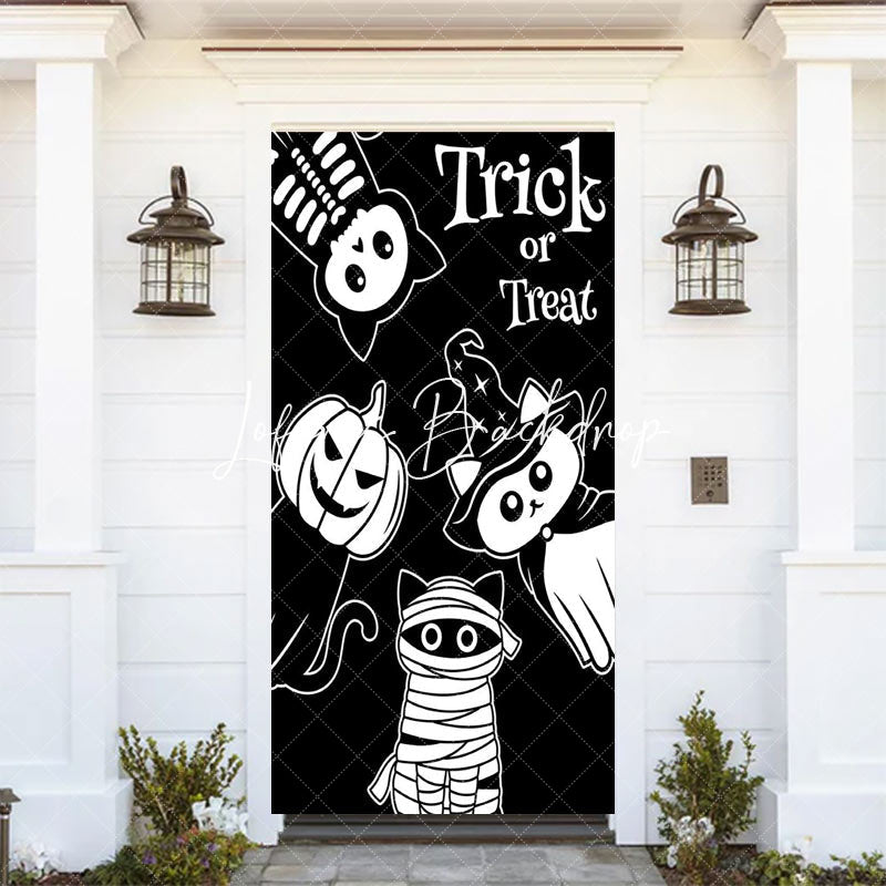 Lofaris Trick Or Treat White Black Cats Halloween Door Cover