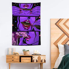 Lofaris Trippy Smoke Cool Girl Art Purple Hippy Wall Tapestry