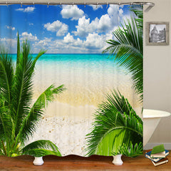 Lofaris Tropical Blue Sky Beach Decorative Shower Curtain