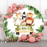 Lofaris Tropical Green Leaves Animals Safari Round Backdrop