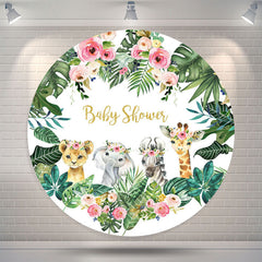 Lofaris Tropical Leaf Floral Animal Round Baby Shower Backdrop