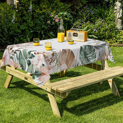Lofaris Tropical Leaves Floral White Kitchen Decor Tablecloth