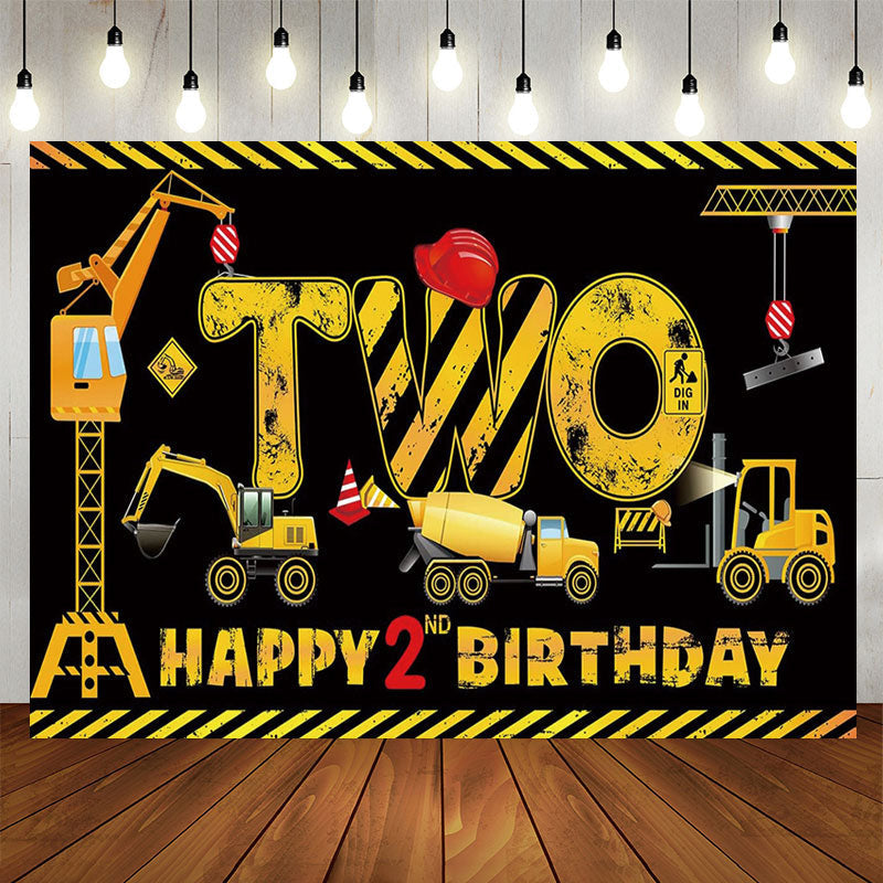 Lofaris Truck Excavator Digger Black 2nd Birthday Backdrop