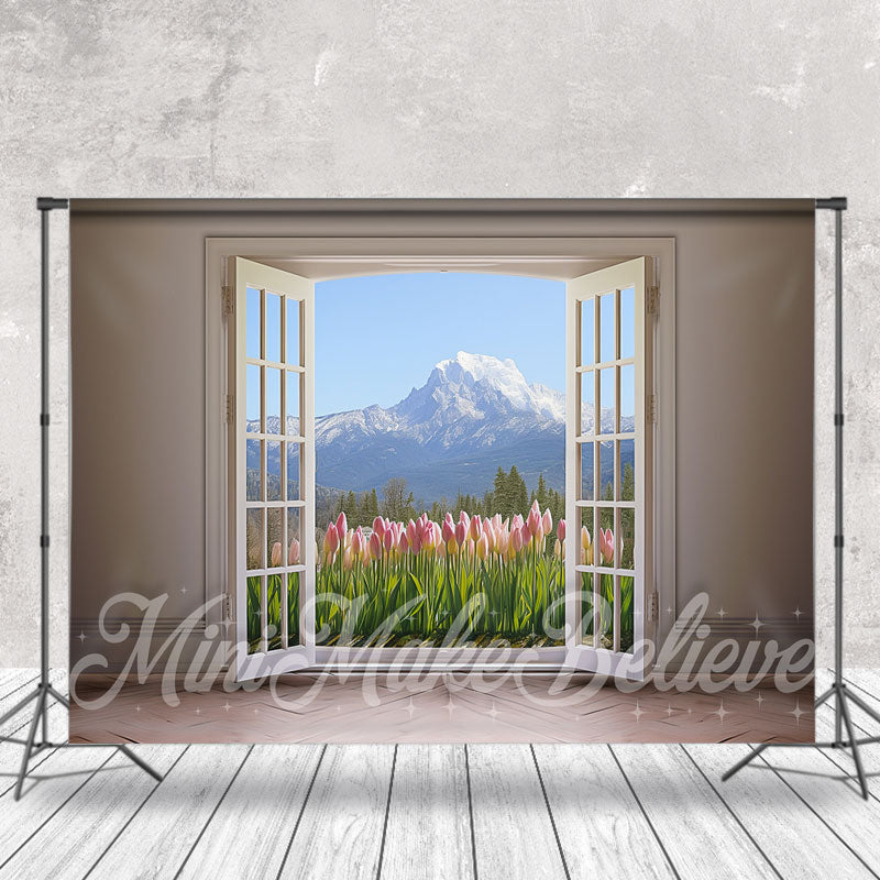 Lofaris Tulip Snow Mountain Door And Window Spring Backdrop