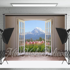 Lofaris Tulip Snow Mountain Door And Window Spring Backdrop