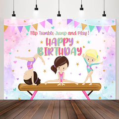 Lofaris Tumble Jump Gymnast Girls Happy Birthday Backdrop