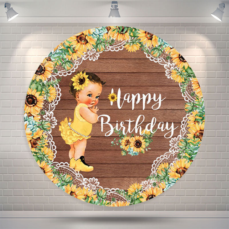 Lofaris Turnsole Wooden Round Birthday Backdrop For Girls
