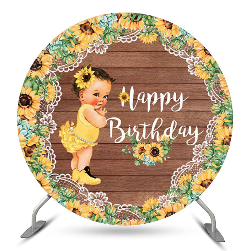 Lofaris Turnsole Wooden Round Birthday Backdrop For Girls