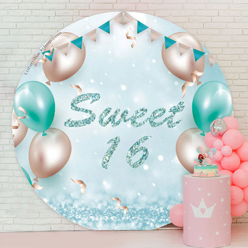 Lofaris Turquoise Balloon Sweet 16 Birthday Round Backdrop