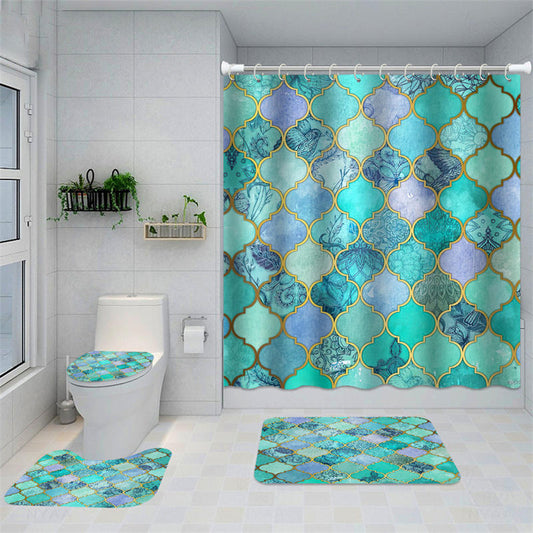 Lofaris Turquoise Teal Mandala Moroccan Geometric Shower Curtain