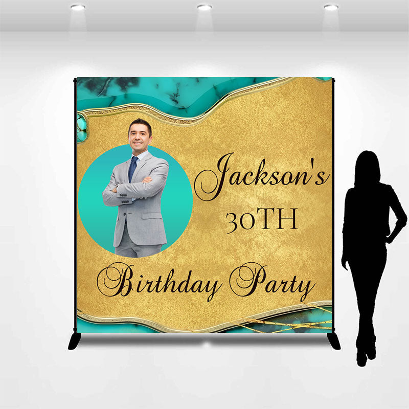 Lofaris Turquoise Texture Gold Custom 30th Birthday Backdrop