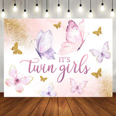 Lofaris Twin Girls Butterfly Glitter Baby Shower Backdrop