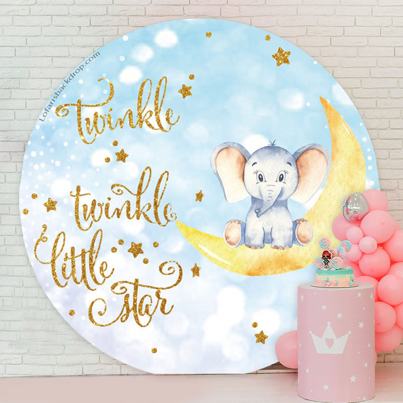 Lofaris Twinkle Star Elephant Round Baby Shower Backdrop