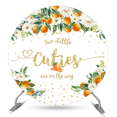 Lofaris Two Cuties On The Way Orange Floral Baby Shower Backdrop