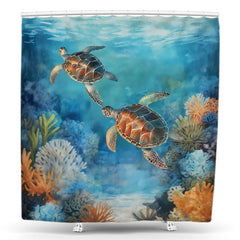 Lofaris Two Swimming Turltle Undersea Coral Shower Curtain