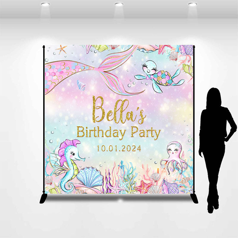 Lofaris Undersea Animals Mermaid Custom Birthday Backdrop