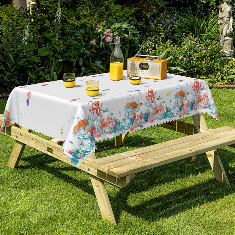 Lofaris Undersea Colorful Fishes White Tablecloth For Kitchen