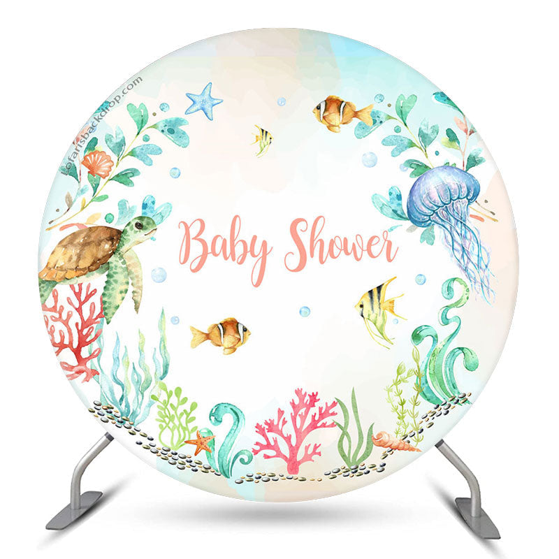 Lofaris Undersea Creatures Plants Round Baby Shower Backdrop