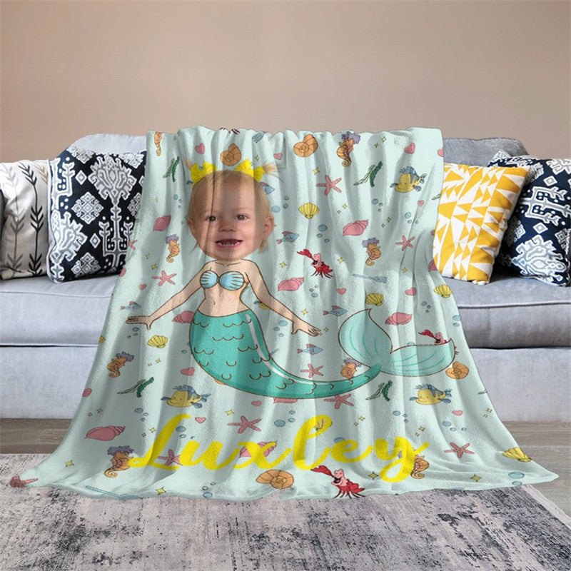 Lofaris Undersea Fishes Little Mermaid Custom Photo Blanket