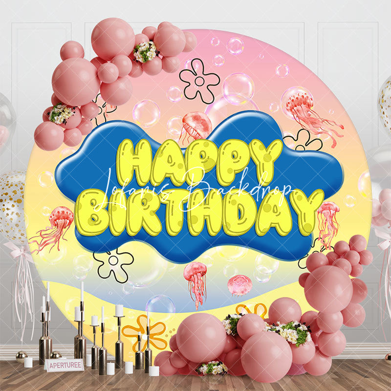 Lofaris Undersea Jellyfish Round Happy Birthday Backdrop