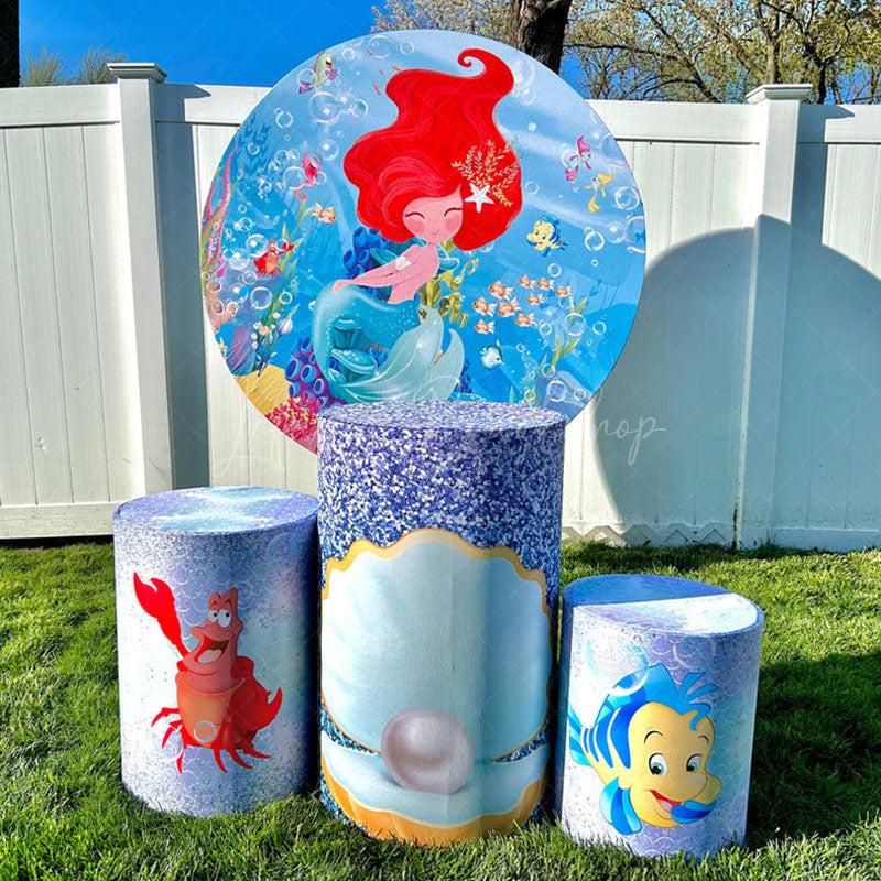 Lofaris Undersea Little Mermaid Round Birthday Backdrop Kit for Girl