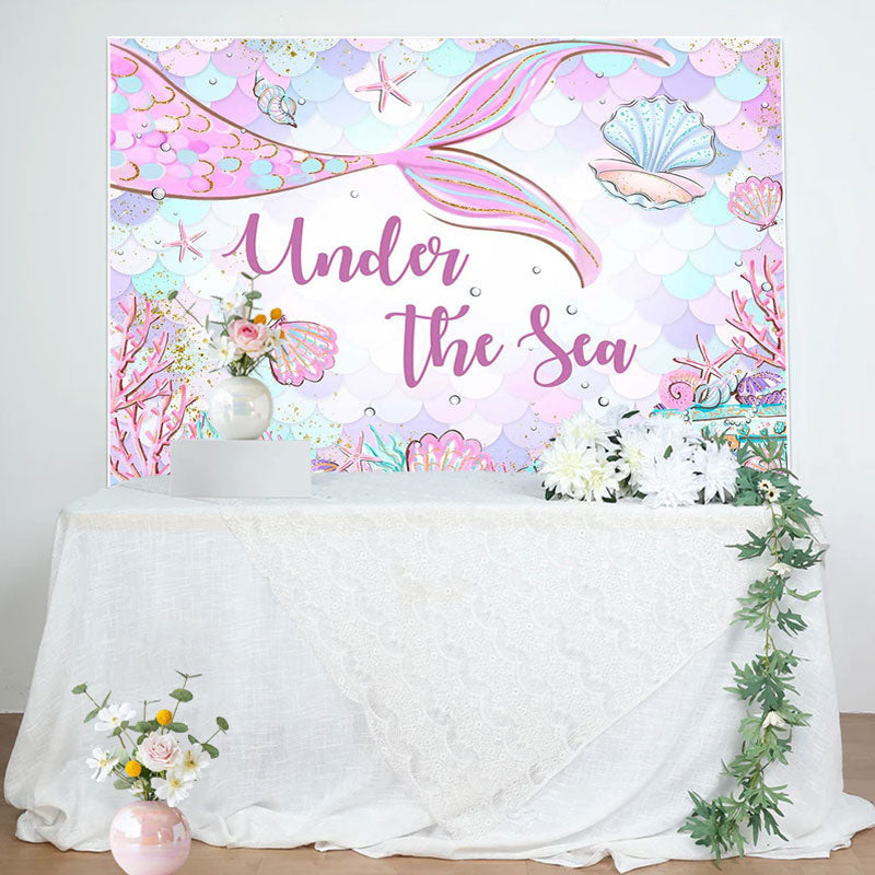 Lofaris Undersea Mermaid Shell Baby Shower Backdrop For Girl