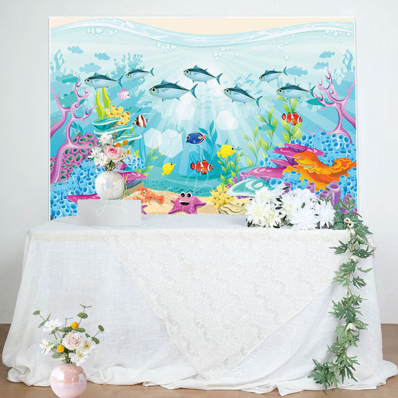 Lofaris Underwater Coral Starfish Cartoon Party Backdrop
