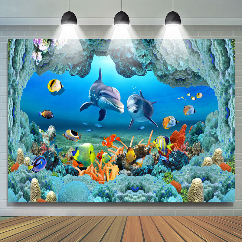 Lofaris Underwater Marine Dolphin Coral Fish Summer Backdrop