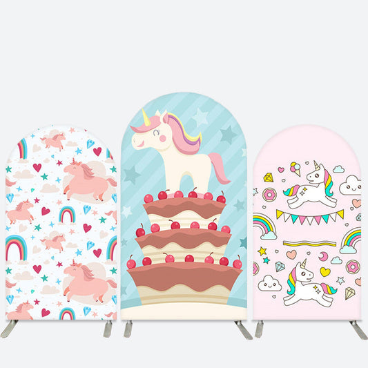 Lofaris Unicorn Cake Rainbow Birthday Party Arch Backdrop Kit