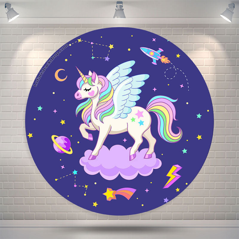 Lofaris Unicorn Purple Round Birthday Party Backdrop Cover