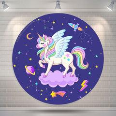Lofaris Unicorn Purple Round Birthday Party Backdrop Cover