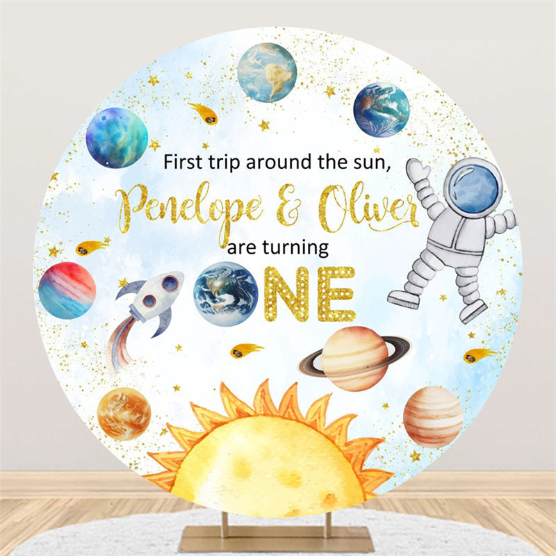 Lofaris Universe Planet Round Happpy 1st Birthday Backdrop