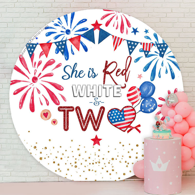 Lofaris US Flags She Is Red White Circle 2nd Birthday Backdrop