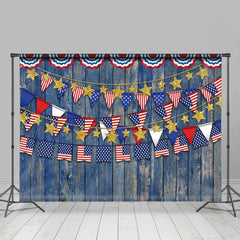 Lofaris USA Blue Wooden Plank Wall Independence Day Backdrop
